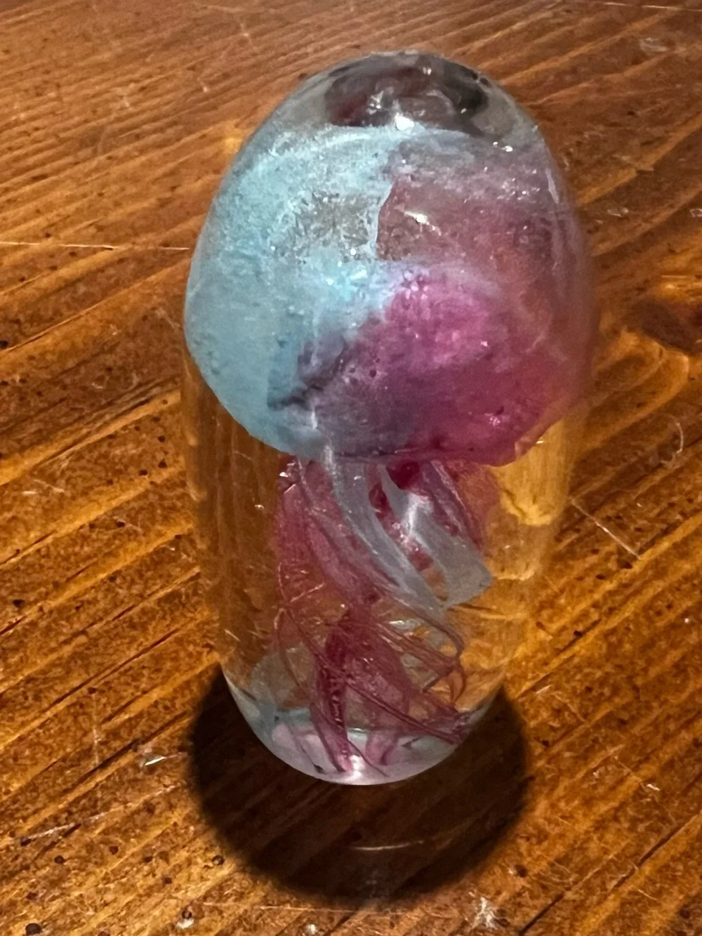 VTG Jellyfish Blue & Pink Blown Glass Egg-shaped Paperweight 3 Inches